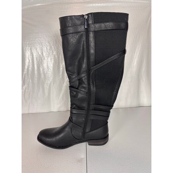 Avenue Pompton Black Tall Riding Boots Women’s 10W Wide Calf Buckle Strap Zip - Picture 7 of 11